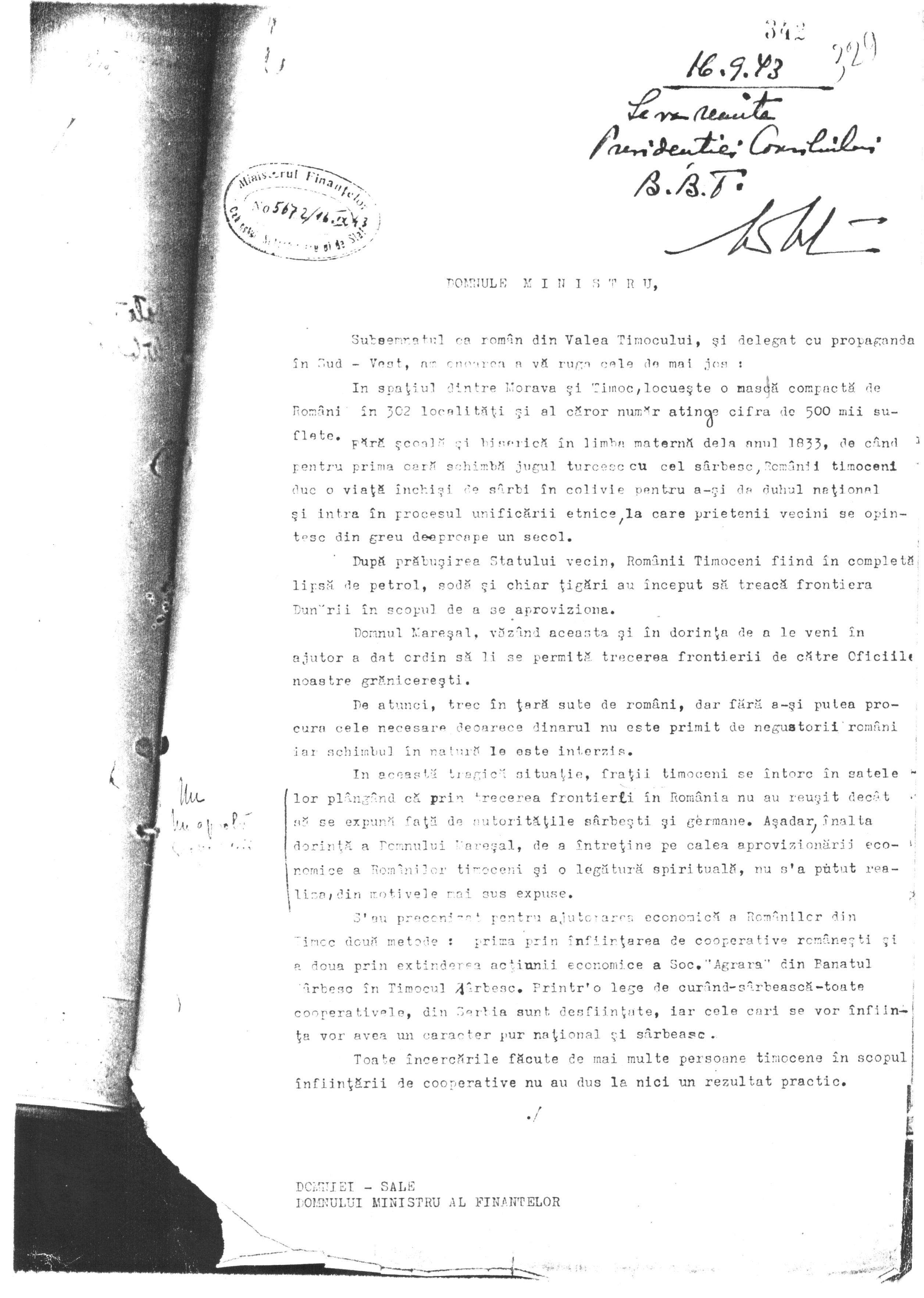 Scrisoare Către Ministrul De Finanţe 16 09 1943 Asociatia